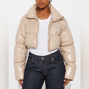 Cream Patent Leather Puffer | Fashion Nova